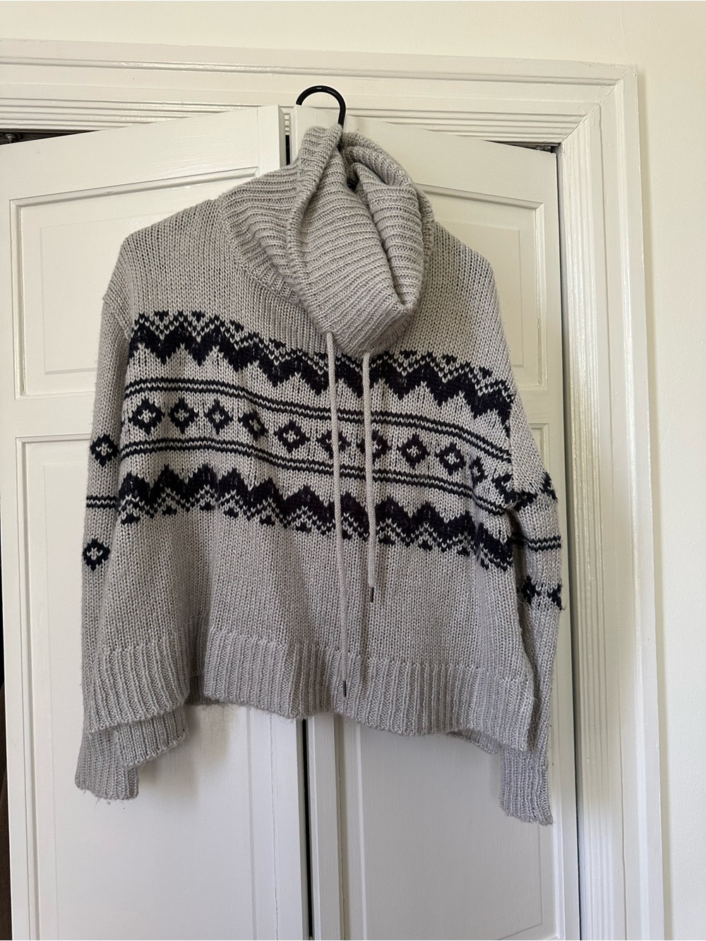 Cowl Neck Sweater - Gray/Black